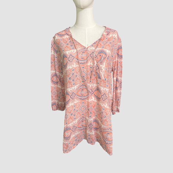 Comptoir des Cotonniers Cotton Tunic Top Paisley Print Pink Blue Size 42 (US 10) - Picture 1 of 7